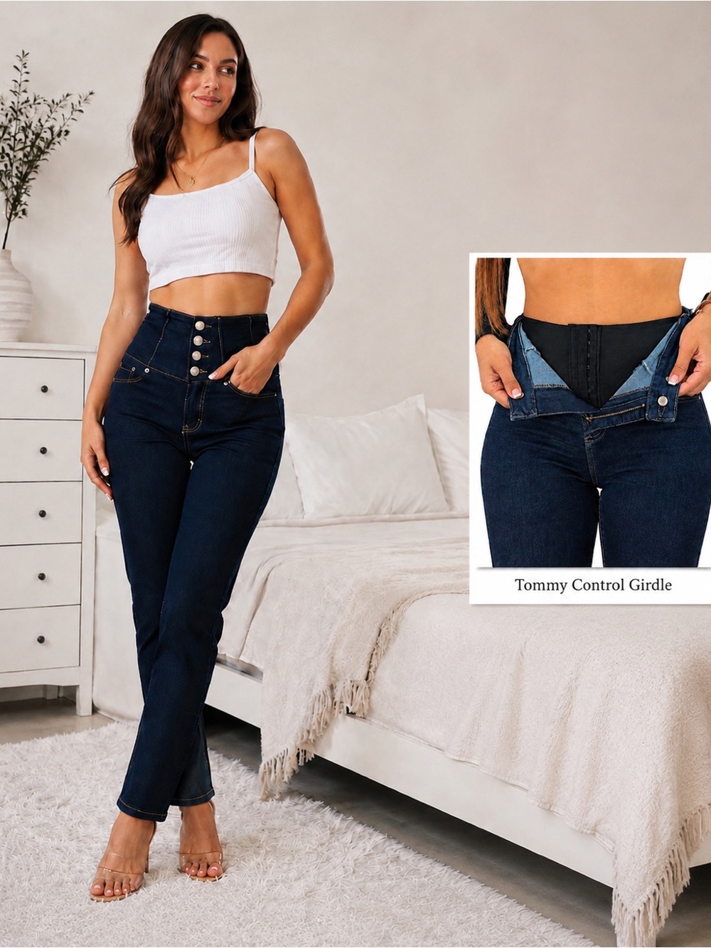 Tommy Control High-Waisted Tummy Control Jeans with Built-In Internal Girdle